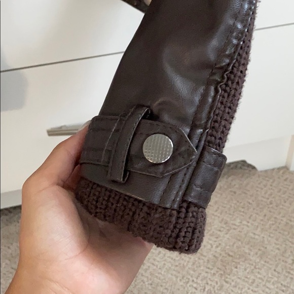 Brown Leather Hooded Jacket w/ Sweater Material - Picture 9 of 11